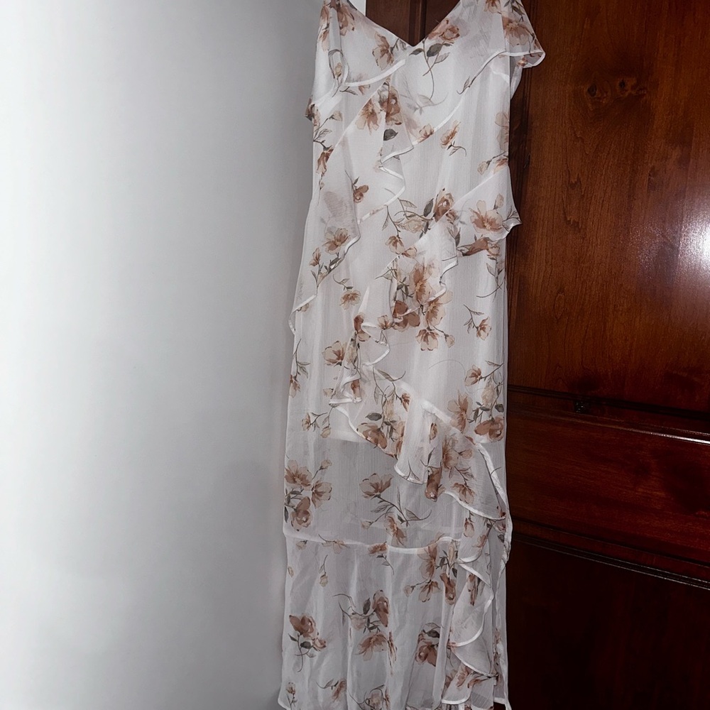 Floral White and Brown Women's Dress